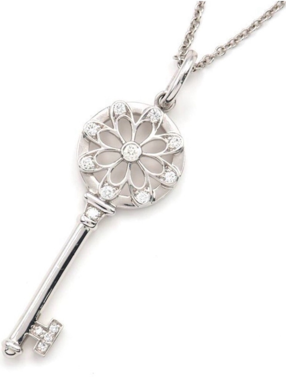 Tiffany & Co.  Key Floral Key Pendant Necklace Diamond Key Motif White Gold 18K